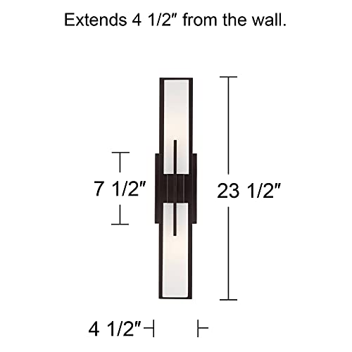 Image of Possini Euro Design Midtown Modern Wall Light Bronze Metal Hardwired 23 1 /2 inch 2-Light Fixture White Glass Shade for Bedroom Bedside Bathroom Vanity Living Room Hallway Dining House Home Kitchen
