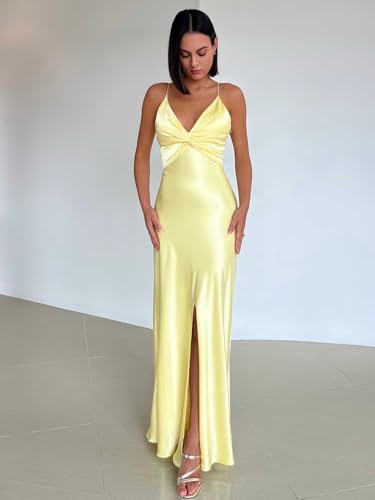 Spaghetti Straps Satin Prom Dresses for Women V-Neck Corset Long Evening Formal Dress4