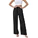 Shusuen Women Summer Wide Leg Pants Drawstring Elastic Waist Pants High Waisted Lounge Pants Casual Beach Trousers with Pockets（Coffee,X-Large）