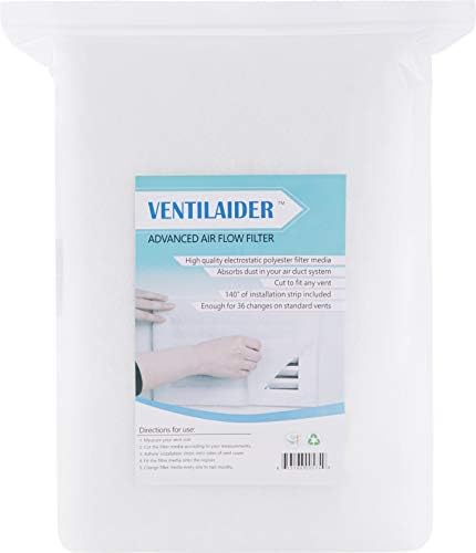 Ventilaider Complete Air Vent Filter Set 12" x 140" Electrostatic Media With 140" of Installation Tape 35+ Filters per Roll for HVAC, AC & Heating Intake Registers & Grilles to Reduce Dust