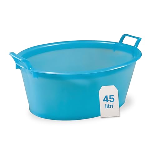 TOMAINO - Bacinella Bucato in Plastica Rigida Ovale- Contenitore Portabiancheria Multiuso per Casa, Lavaggio Panni e Cane - Catino per Bucato 45 lt Ø 70 cm