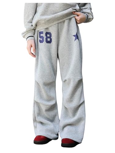 SHENHE Girl's Baggy Sweatpants Wide Leg Graphic Elastic Waist Fleece Open Bottom Sweatpants