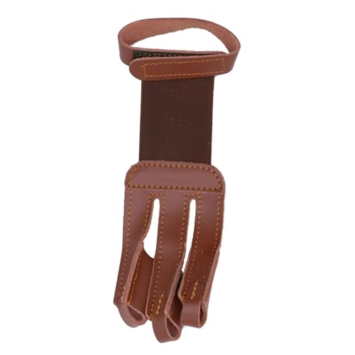 Pesoncarl Archery Glove with Adjustable Wristband, 3 Finger Archery Finger Guard, Vintage & Protective Brown Leather Guards, Replacement Tab for Enthusiasts