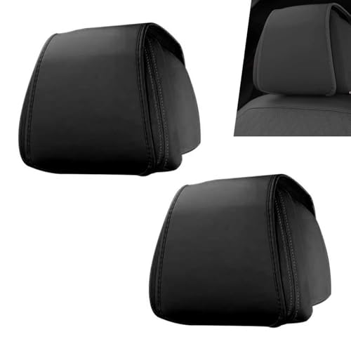 Heyzidu 2 PCS Car Headrest Cover with Pocket, Scratch-resistant Wear-resistant Car Headrest Covers, All Season Leather Head Protector, Universal for Most Vehicles (Black)
