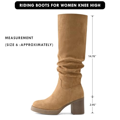 Shoe'N Tale Knee High Boots for Women Chunky Heel Platform Slouchy Stretchy Suede Round Toe with Side Zipper Fall and Winter Fashion Comfortable Boots2