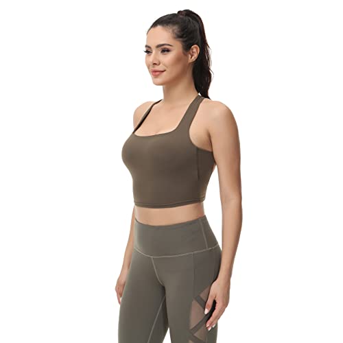 Image of romansong Strappy Yoga Sports Bras for Women Padded Criss-Cross Back Tank Tops