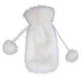Teensery White Faux Fur Wine Bottle Cover Bag, Drawstring Wine Gift Pouch for Christmas Party, 1 Piece
