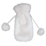 Teensery Christmas Wine Bottle Cover Bag White Faux Fur Wine Drawstring Bag Wine Gift Pouch for Christmas Party Home Table Decorations, 1 Piece