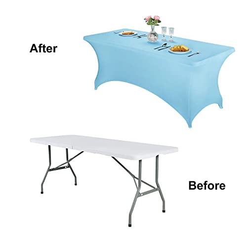 Image of FORLIFE Spandex Table Cover - Fitted 8ft Rectangular Tablecloth, Stretch Patio Cover, Universal for Wedding, Banquet, Party (Blue Mist)