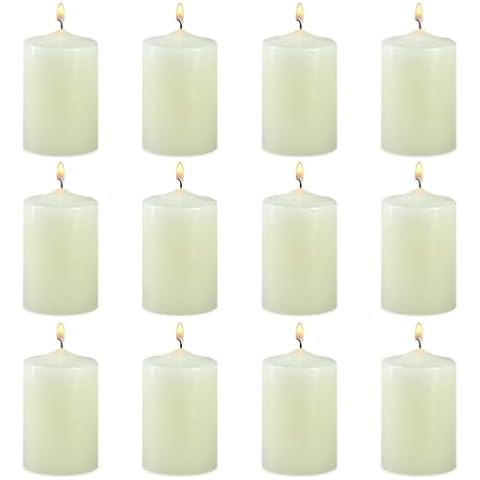 Tengyukenny 12 Pack Ivory Pillar Candles Cover