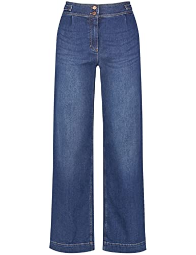 Gerry Weber Damen Weite Jeans Hose Jeans lang Jeans Used-Effekte reguläre Länge Dark Blue Denim mit use 44 Cover