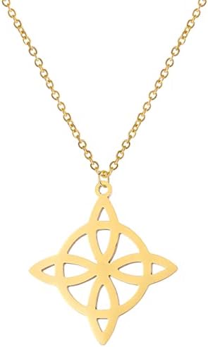 LIKGREAT Witch's Knot Necklace Witchcraft Pendant Irish Celtic Knot Pagan Wiccan Symbol Charm Good Luck Protection Vintage Jewellery for Women Girls
