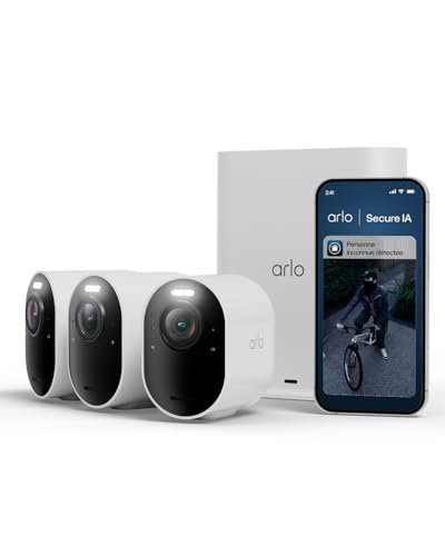 Arlo Ultra 3 Caméra de Surveillance WiFi Extérieure sans Fil 4K UHD, Détection IA, Vision Nocturne Couleur, Audio bidirectionnel, Compatible avec Alexa, Essai Arlo Secure Inclus, 3 Caméras + Smarthub