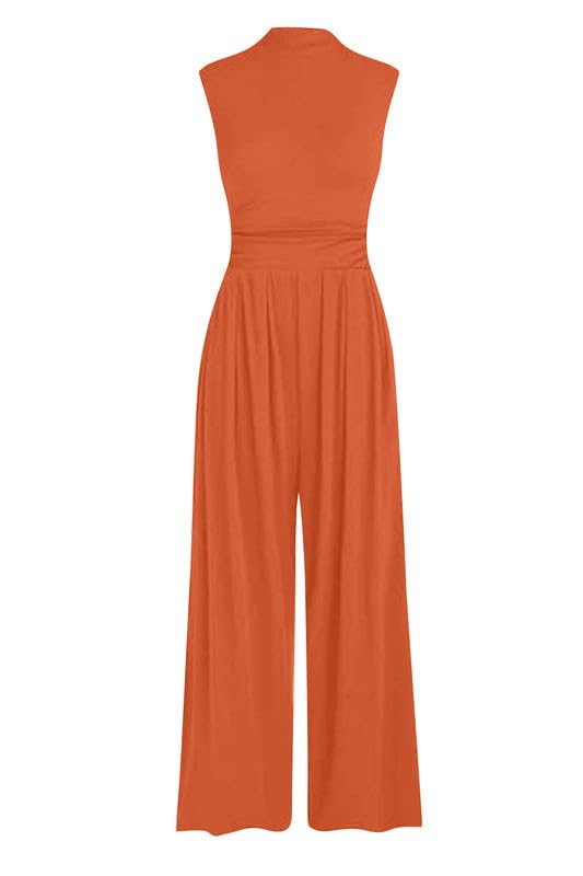 Haibang Tuta Jumpsuit Donna Elegante Girocollo Monopezzi e Tutine Estiva Tuta Intera Senza Manica Pagliaccetti Lungo a Gamba Larga Cerimonia Cocktail Overall Casual Playsuit Moda Rompers con Tasche