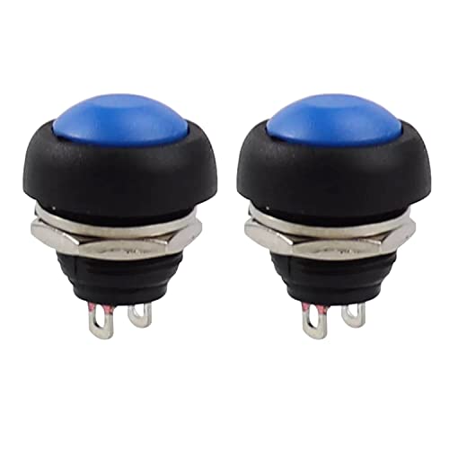 Image of 2 x Push Button Round Button 12 mm DIY Pressure Switch AC 1.5 A/230 V 12 V Non-Momentary Small Switch On Off Button Blue