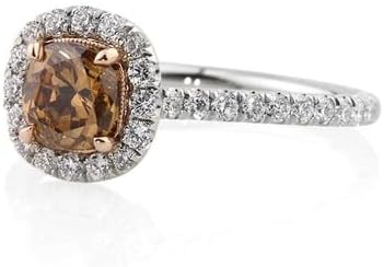 Jewels by Parijaat 2 CTTW Cushion Cut Created Brown and White Diamond Halo Wedding Engagement Ring In 14K White Gold Plated 925 Sterling Silver