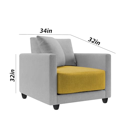 Image of Casaliving Dominic 1 Seater Sofa Set for Living Room (Yellow Grey Fabric) Premium Fabric Sofa