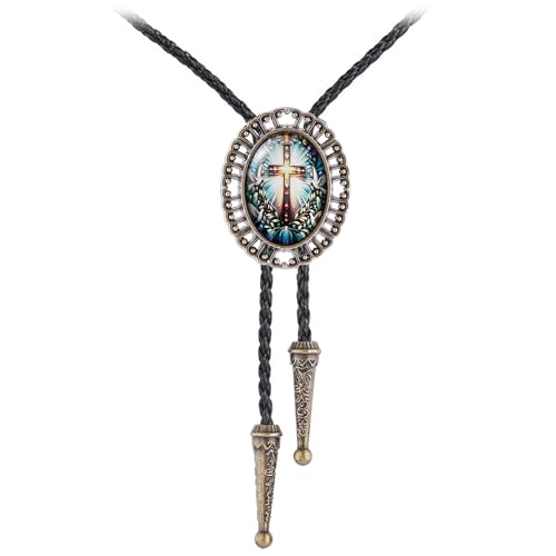 Image of Jeilwiy Bolo Tie for Men Western Cowboy Gothic Bolo Tie Necklace Halloween | Glow in Dark Bolo Tie for Men Women, 3D Halloween Bolo Tie, Gothic Western Ties, String Ties for Men Rodeo Leather Necktie