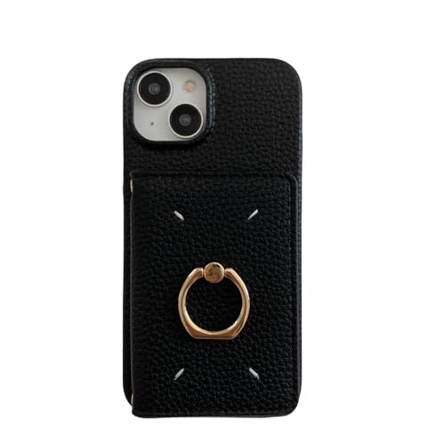 Étui de téléphone en cuir raffiné avec anneau de poche et porte-cartes pour iPhone 15 Pro Max