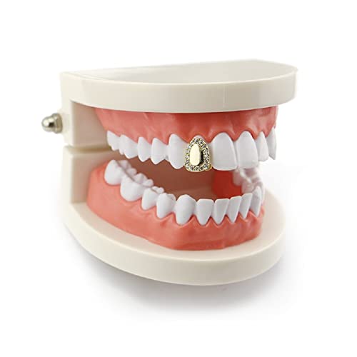 Psivika 2Pc Gold Plated With Diamond Round Single Grillz Cap For Your Teeth Grillz Men Women Hip Hop Jewelry Gift (Gold) #TOP2