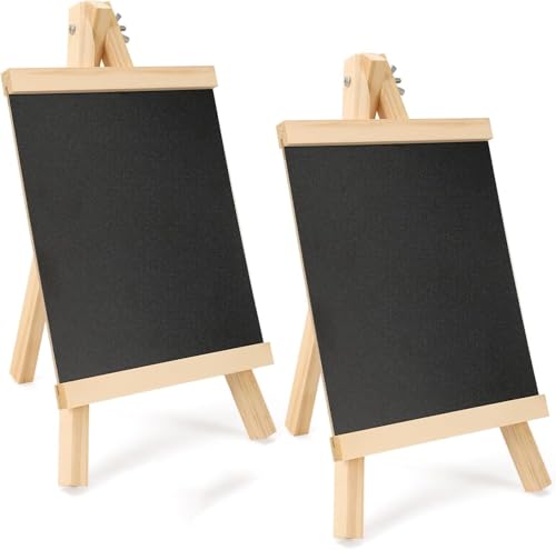JANYUN Kreidetafel mit Ständer, 2 Stück Schiefertafel zum Beschriften 29 x 16 cm Klein Kreidetafel zum Beschriften mit 8 Kreidefarben für Hochzeit Schulbuffet Geburtstagsfeier