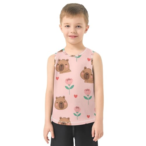 J JOYSAY Capybara Flower Heart Boys Tank Top Sleeveless Muscle Shirts Quick Dry Workout Sport Active Kids T-Shirts 3-15T2