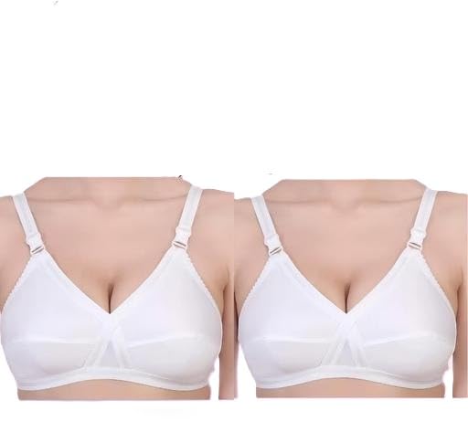 Bra Pack of 2 for Women | White Soft Non-Padded, Wire-Free XXL Bra 42-44 | Breathable Full Coverage Heavy Bust Support-image-37