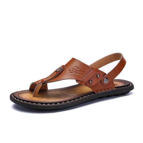 Men's Sandals Indoor and Outdoor Beach Flip Flop Soft Summer Casual Thong Leather Slip On Two Uses Athletic Slipper with Toe Ring