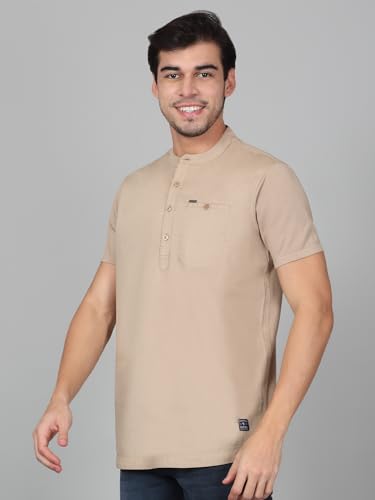Image of Cantabil Men's Solid Mandarin Collar Half Sleeves Casual Shirt Kurta (P MSKU00002)