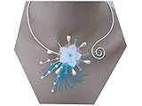  Collier Original Blanc (ou ivoire)/Bleu turquoise pr Robe de Mariée/Mariage/Soirée/Cérémonie/Coktail plumes Fleur (pas cher petit prix)