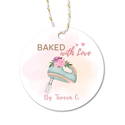 Emma Pink Studio Personalized Baked with Love Tags, Baking Custom Tags, Handmade Bakery Small Business Packing Tags (3