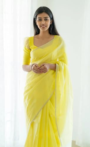 Image of Women's Cotton Woven Soft Sarees With Attach Blouse Piece.