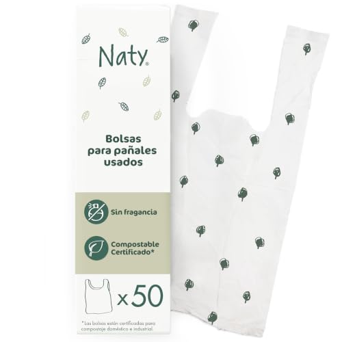 Naty Bolsas Ecológicas Desechables - Bolsas Para Pañales De Bebé, 100 Compostables Y Biodegradables Paquete De 50 Unidades