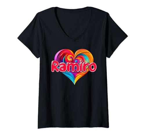 T-Shirt mit Aufschrift "I Heart Love Ramiro" T-Shirt mit V-Ausschnitt