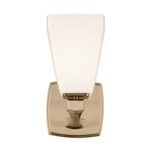 Image of Kichler Marant 5 inch 1-Light Wall Sconce Bathroom Vanity Light Fixture with Opal Glass in Champagne Bronze for Bathroom, Powder Room, Hallway, Fireplace (5 inch W x 9.5 inch H), 55214CPZ