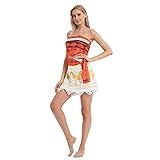 Women's Moana Costume Princess Patterned Belt Tassel Skirt Set Outfit Halloween Cosplay Party Dress up (Large)