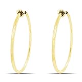 Aloha Earrings - Clip On Hoop Earrings for Women - Silver and Gold-Tone Brass Spring Hoops for Non-Pierced Ears (Gold Large)