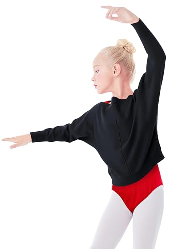 Daydance Black Kids Girl's Ballet Sweater Batwing Sleeve Dance Warm Up for Leotards