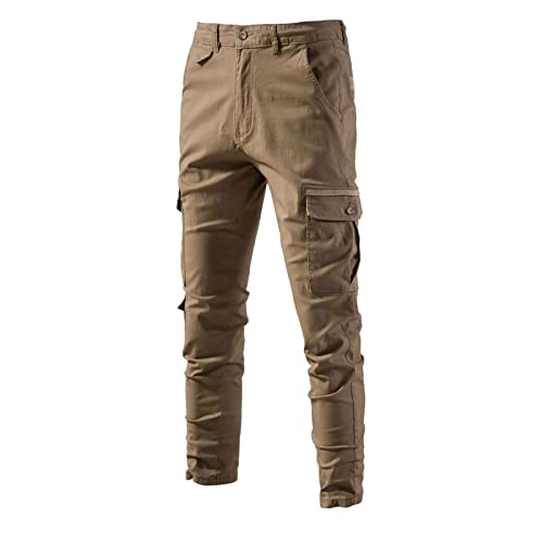 Cotton Linen Pants Men 2023 Fashion Buckle Zipper Solid Stretch Cargo Pants Classic Skinny-Fit Straight Trousers2