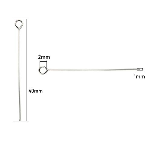 Eye Pin 200PCS 1.6inch/40mm 304 Stainless Steel Open Eyepins Headpins for Jewelry Necklace Making