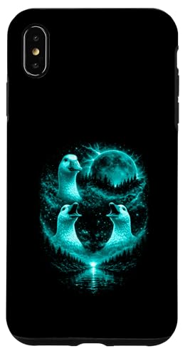 Funny 3 Howling Silly Goose At The Ice Blue Full Moon �����Y �X�}�z�P�[�X iPhone XS Max �p