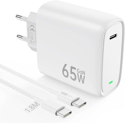 NEWINCON Caricatore Veloce USB C 65W GaN+, PPS Caricabatterie Veloce con 1.8M Cavo, Alimentatore USB-C per MacBook Pro/Air, iPhone 16/15/Pro, iPad Pro/Air, Samsung S24/23Ultra, Pixel 8/7, Dell XPS