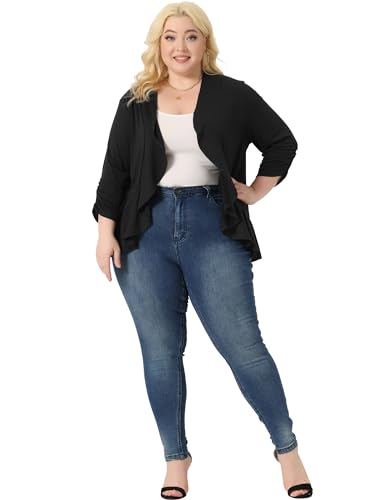 Image of Agnes Orinda Plus Size Cardigan for Women Soft 3 /4 Sleeve Open Front Cropped Shrug Bolero Cardigans Jacket