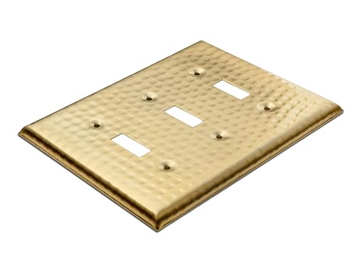 Image of Monarch Abode Triple Switch Hand Hammered Toggle Decorative Wall Plate Switch Plate Outlet Cover, 3-Gang, Brushed Gold