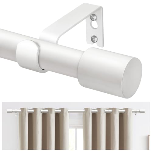 TONIAL White Curtain Rod for Windows, 32 to 58 Inch, Modern Cap Finials