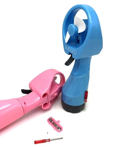 keaid Portable Handheld Water Misting Fan, Small Water Fan for Outdoor Activities (Blue/Pink) - Thumbnail 4