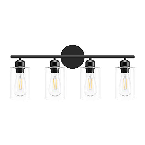 Espird 4 Light Bathroom Vanity Light Fixtures Black,Rustic Farmhouse Bath Vanity Light Over Mirror Sink Modern Industrial Wall Lamp Hallway lamp with Clear Cylinder Glass Shade - Thumbnail 6