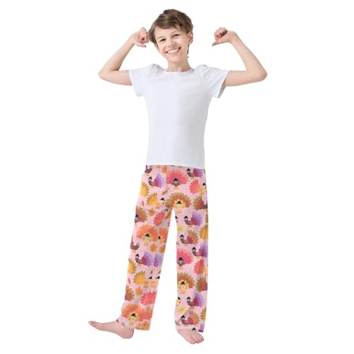 ZZXXB Autumn Maple Turkey Boys Long Pants Soft Trousers Elastic Waist Kids Lounge Bottoms with Pockets S-XL2