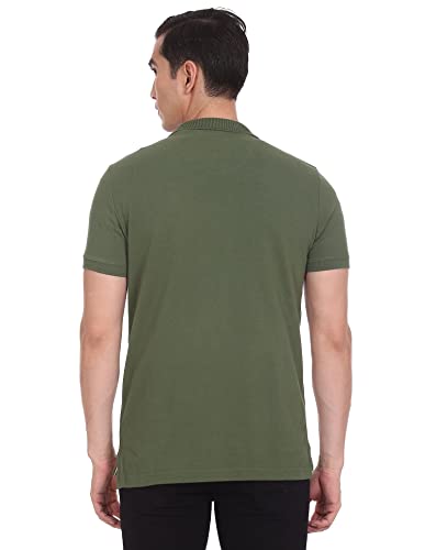Men Olive Applique Logo Cotton Polo Shirt