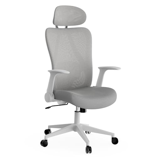 SENSE7 Silla Escritorio Ergonomica para Oficina Cadeira Juvenil Office Chair Ordenador Giratoria Despacho Estudio de Malla con Ruedas Reposabrazos y Soporte Lumbar Soporta hasta 150kg - NOXO Gris